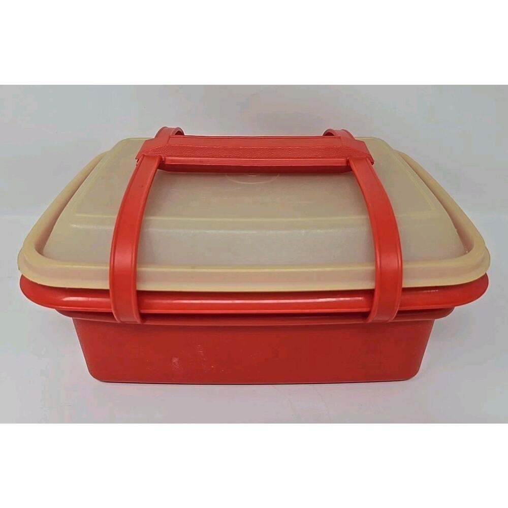 Vintage Tupperware #1254 Pack N Carry Red Lunch Box w/Handle‎ Retro U57